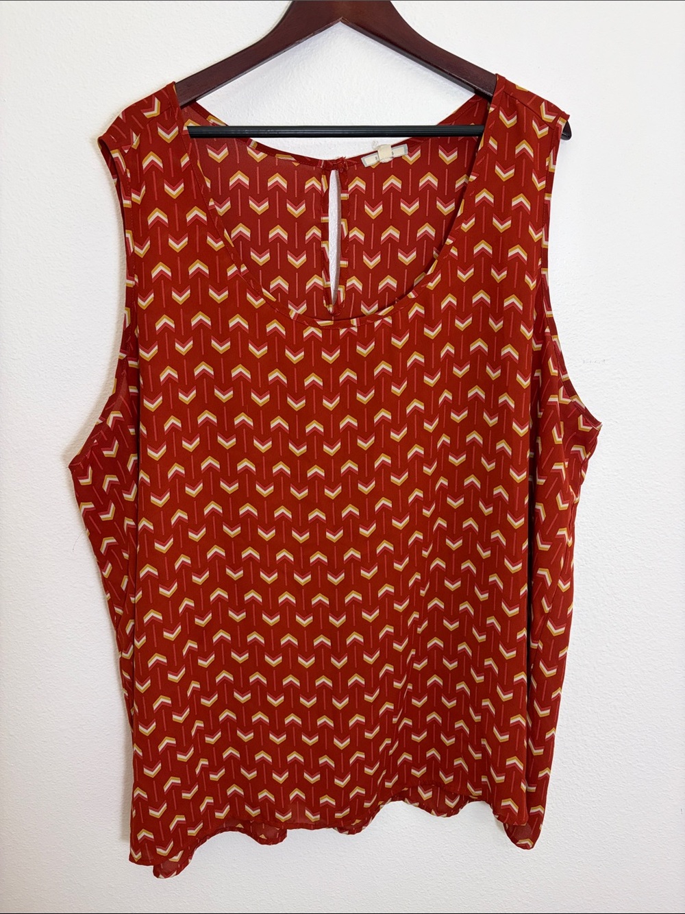 Pleione Sleeveless Rust Red Geo Print Sleeveless Top